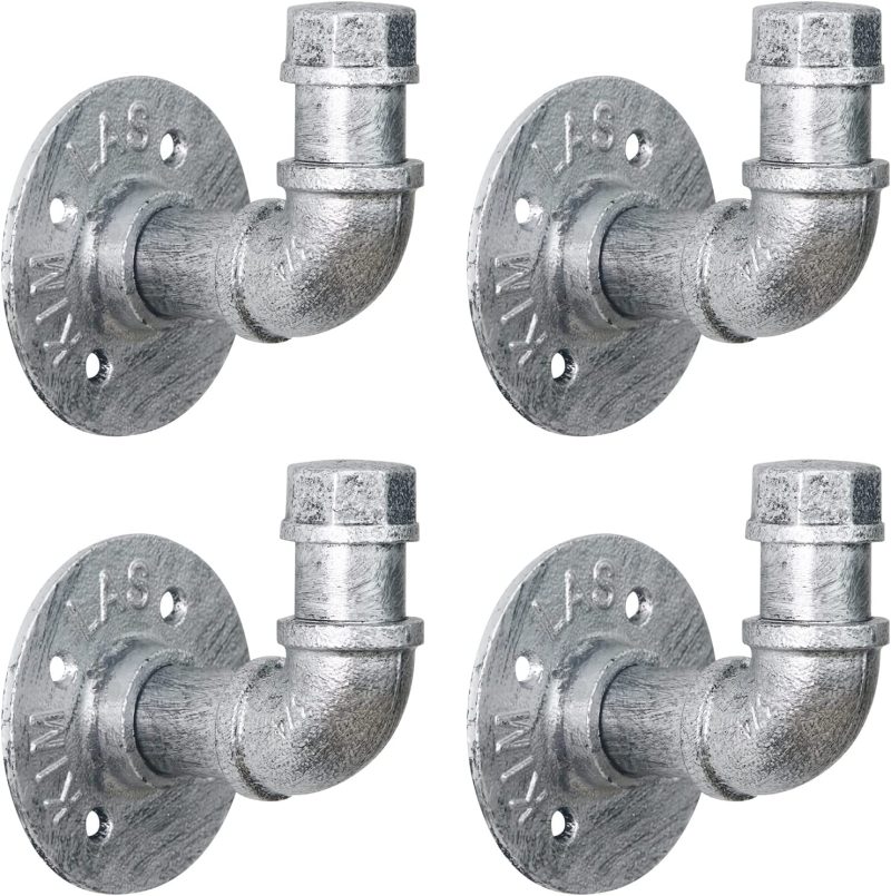 Industrial Iron Pipe Towel Hook Holder, Farmhouse Rustic Robe Hook for Bathroom, Vintage Style Clothes Hook Hanger, Wall Mounted, Antique Silver (4 Pack) - Image 2