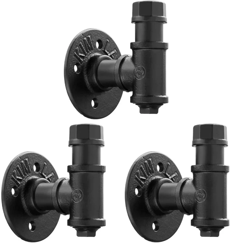 3 Pack Rustic Style Industrial Iron Pipe Coat Towel Holder Wall Hook for Hanging, Wall Mounted Vintage Robe Clothes Hanger Heavy Duty Farmhouse,Mounting Hardware Included Black