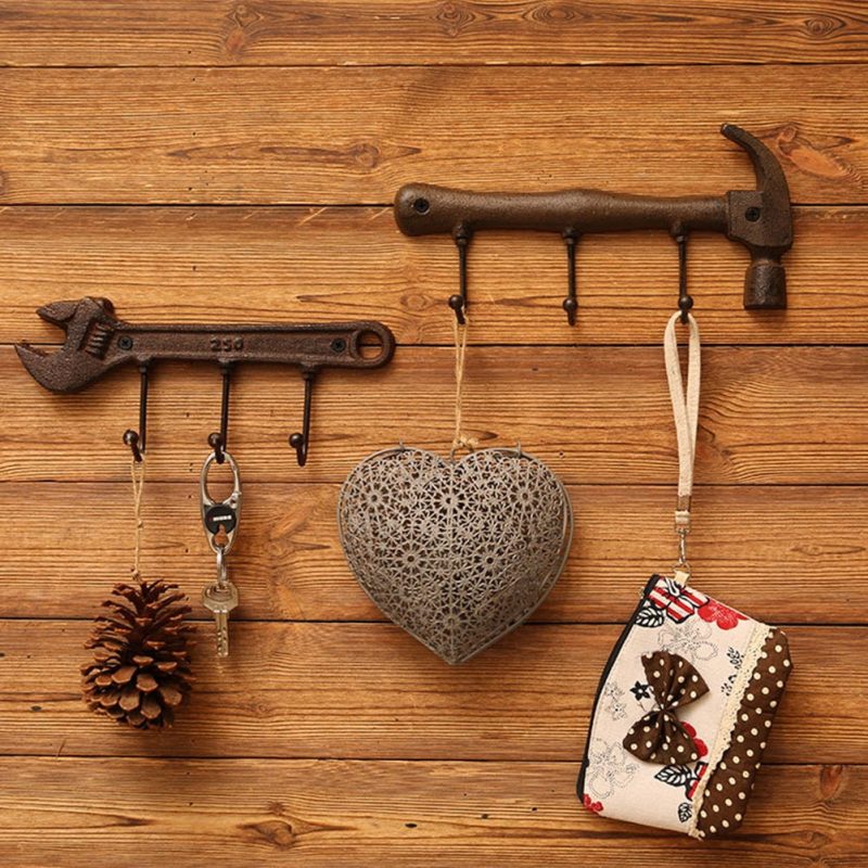 1 Set Industrial Style Wrench Shaped Wall Hangers Metal Hooks For Coats And Umbrellas Home Decor