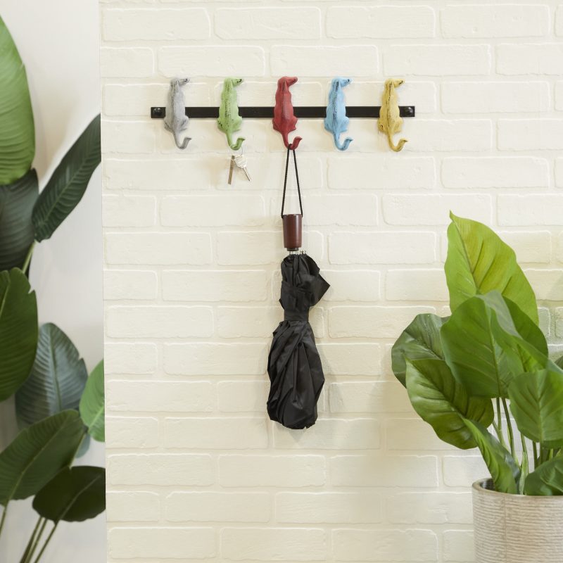 19" x 5" Multi Colored Metal 5 Hangers Wall Hook, 1-Piece - Image 2