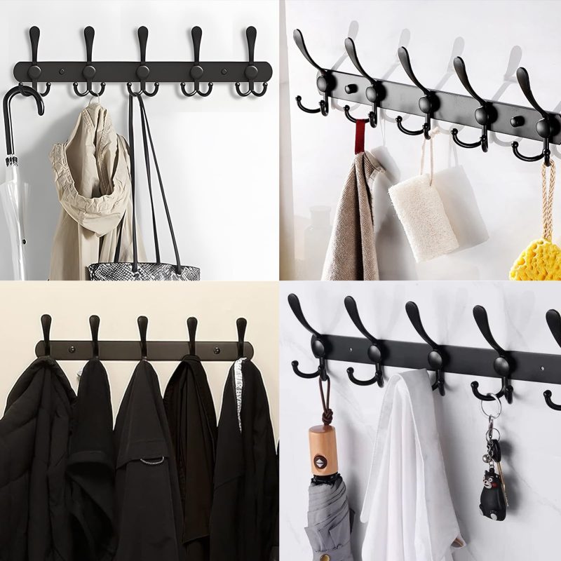 Wall Mounted Coat Rack, 2 Pack 16 Inch Heavy Duty Stainless Steel Wall Hook Rack with 5 Triple Hooks - Image 2