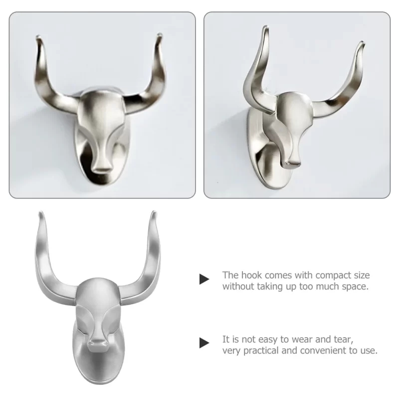 Cow Shaped Wall Hook for Home Use Made of Silver Color No Drilling 4.5 inches - Image 2