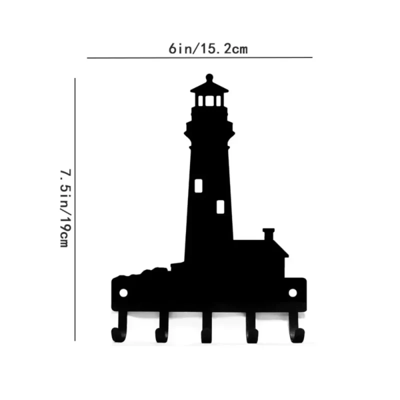 1pc 6 inch Wide Metal Wall Art Lighthouse Key Rack Hanger, Towel Rack, Storage Rack, Hook for Wall, Iron Art, Coat Hanger