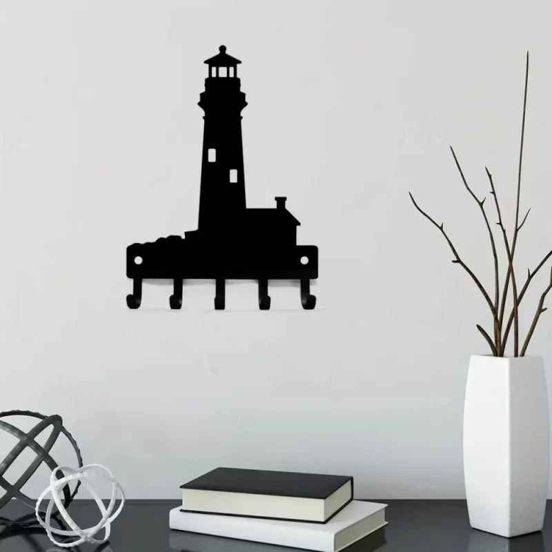 1pc 6 inch Wide Metal Wall Art Lighthouse Key Rack Hanger, Towel Rack, Storage Rack, Hook for Wall, Iron Art, Coat Hanger - Image 2
