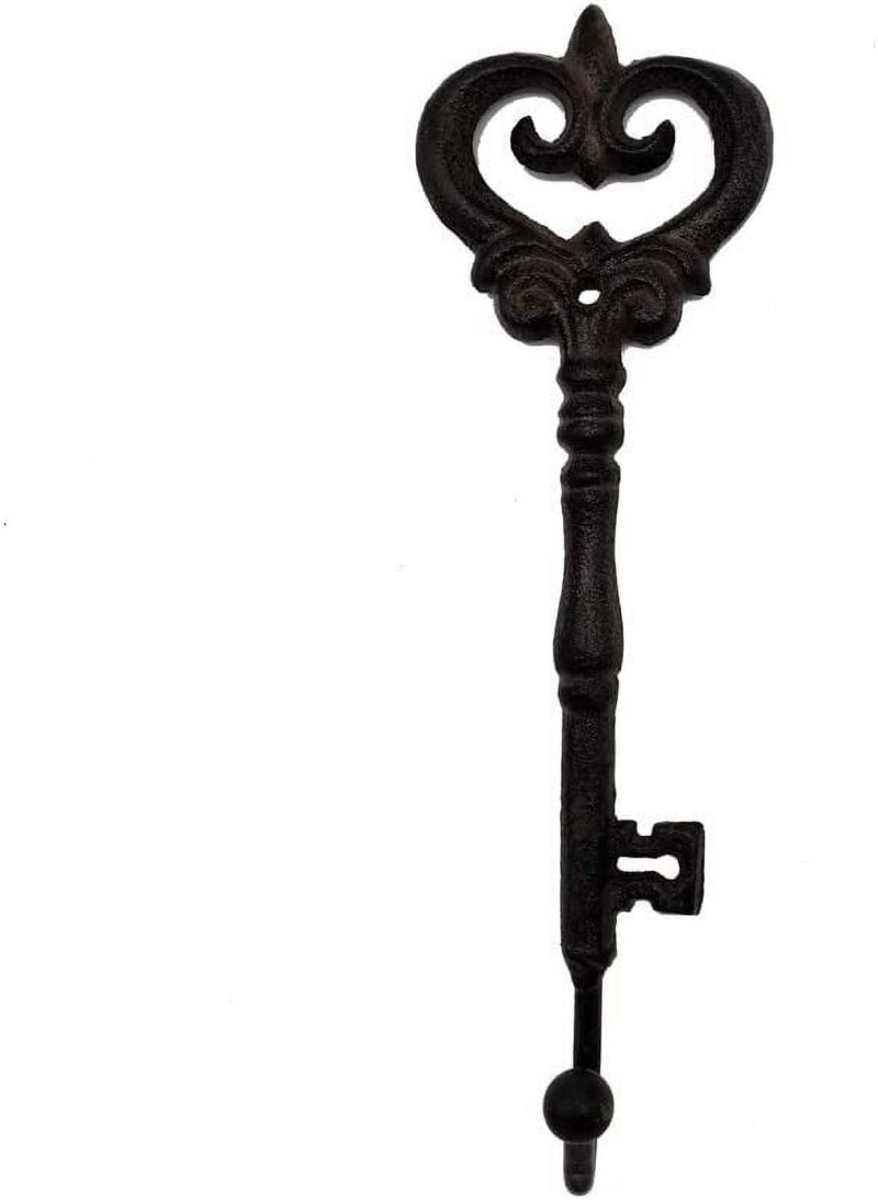 Antique & Vintage Interior Collection Cast Iron Key Single Coat Hook Clothes Rack Wall Hanger - Metal, Heavy Duty, Brown, Recycled, Decorative Gift Idea