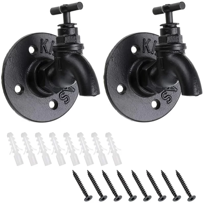 2 Pcs Industrial Pipe Coat Hook Racks- Heavy Duty Rustic Hat Robe Towel Holder Hanger, Wall Mounted Clothing Racks with Hardware for Home, Office, Electroplated Black Finish - Image 2
