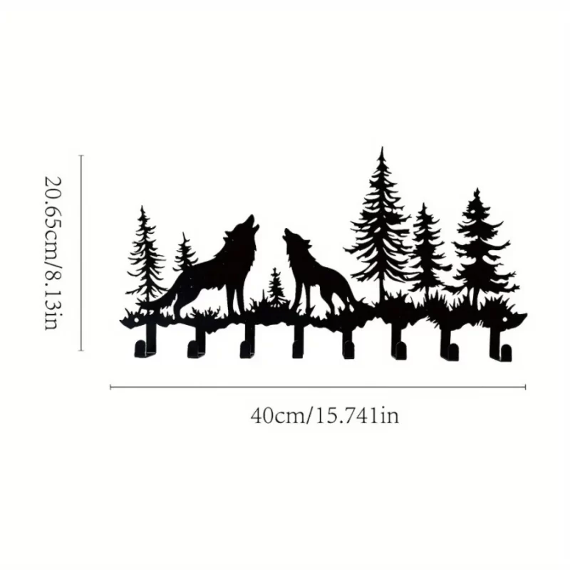 15.74 Inch Wolves Iron Painting Wall Hooks Classic Forest Pattern Metal Art Rust American Country Industrial Style Proof Multi Hook Suitable for Patio Garden Create Nature  Atmosphere - Image 2