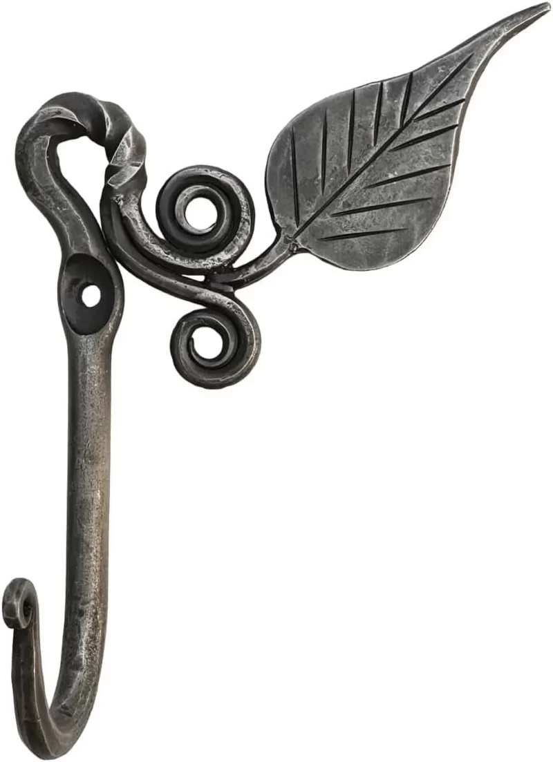 Hand Forged Metal Leaf Hook Wrought Iron Handmade Wall Mounted Rustic Hook for Plant, Mug & Hat  Farmhouse Decor Coat Hook Rack Antique Finish Heavy Duty Kitchen Towel Hooks Antique Black