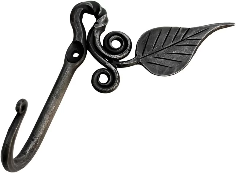 Hand Forged Metal Leaf Hook Wrought Iron Handmade Wall Mounted Rustic Hook for Plant, Mug & Hat  Farmhouse Decor Coat Hook Rack Antique Finish Heavy Duty Kitchen Towel Hooks Antique Black - Image 2