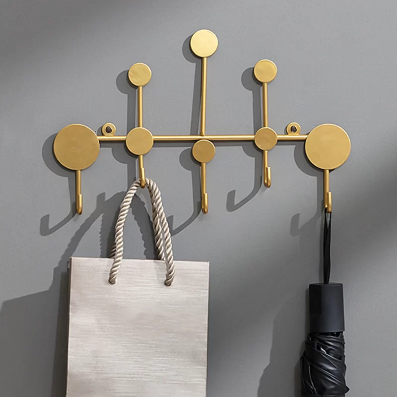 Coat Hooks Wall Mounted, Metal Coat Rack 5-Hook Gold Heavy Duty Entryway Hook, Industrial Style Bedroom Porch Wall Coat Hook for Clothes Hat Key Towel and Bag