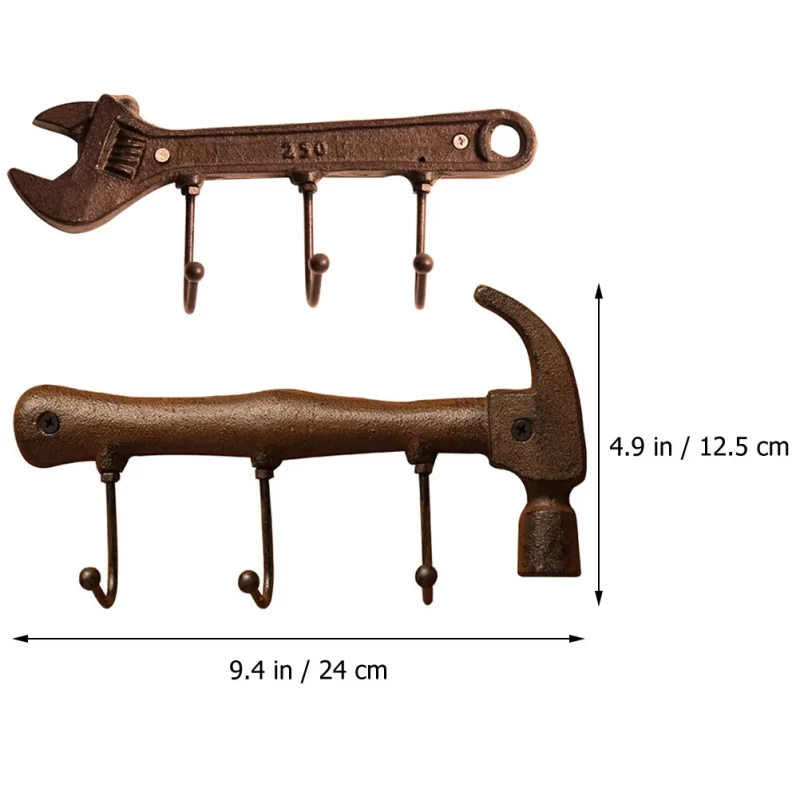 1 Set Industrial Style Wrench Shaped Wall Hangers Metal Hooks For Coats And Umbrellas Home Decor - Image 2