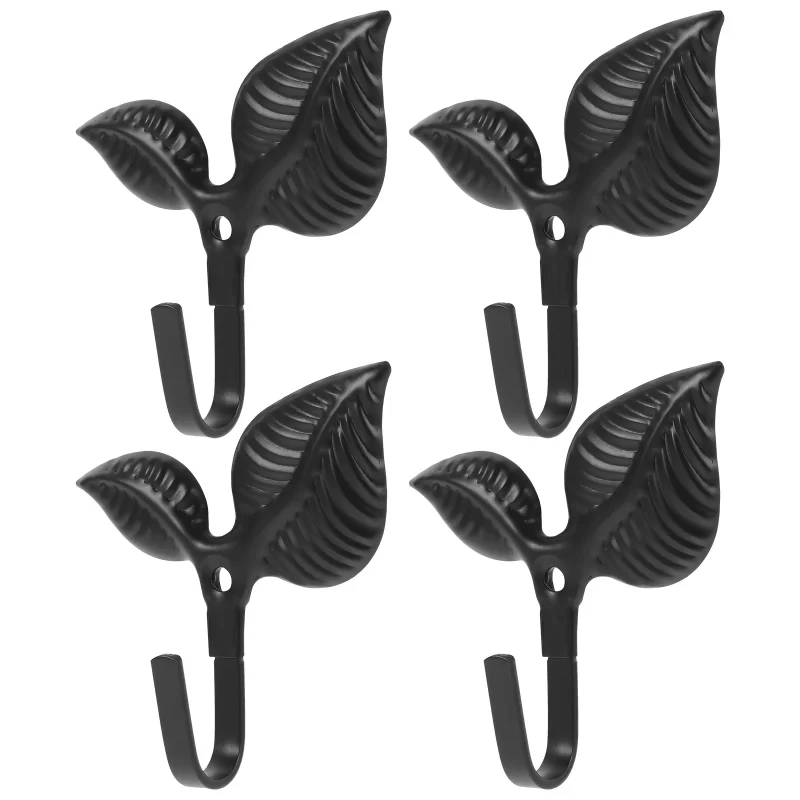 4pcs Wall Mounted Leaf Hook Wrought Iron Rustic Wall Hook Decorative Coat Hook Metal Hook