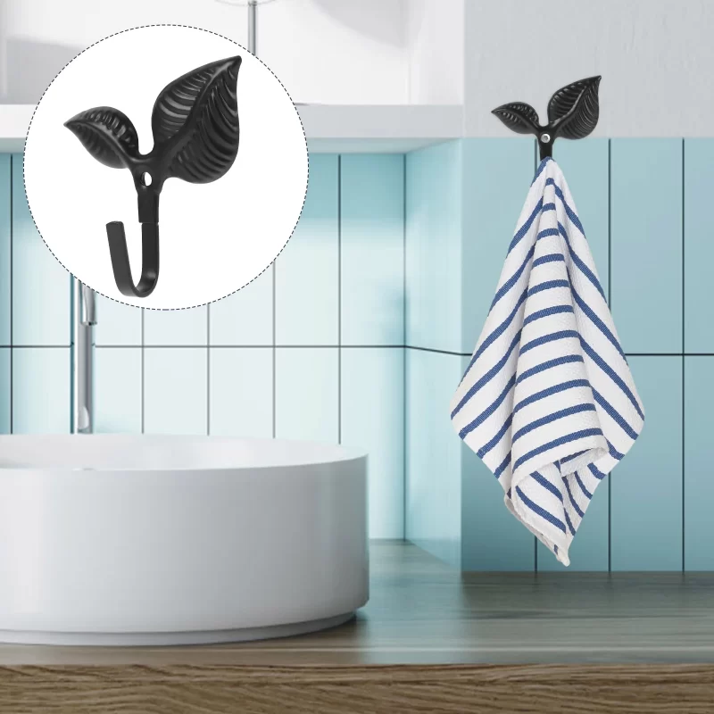 4pcs Wall Mounted Leaf Hook Wrought Iron Rustic Wall Hook Decorative Coat Hook Metal Hook - Image 2