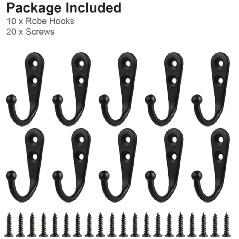 Industrial Strength Wall Hooks 10 Pack - Black Metal Coat Hooks for Heavy Coats & Backpacks - Rustproof Mudroom Hooks with Screws - Vintage Style Home Organization