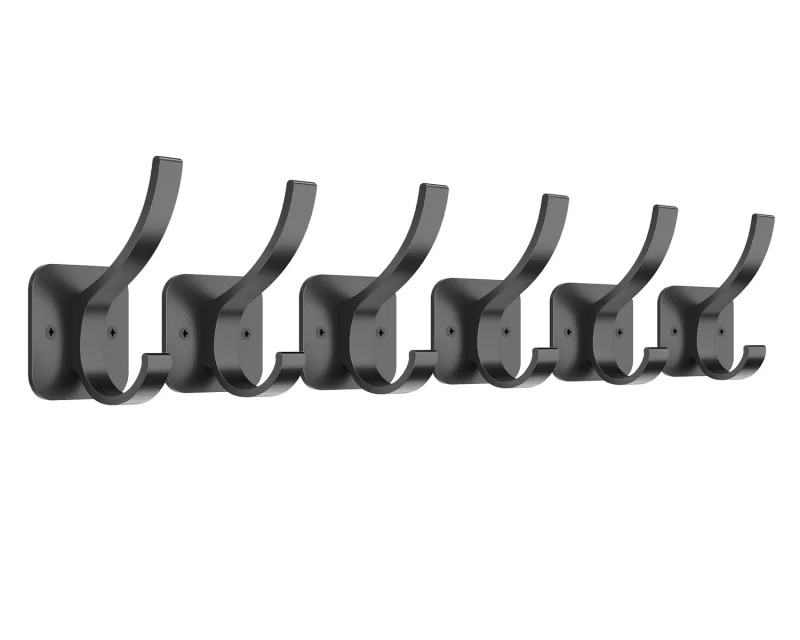 6 Pack Black Coat Hooks Wall Mount, Heavy Duty Wall Hooks for Hanging, Backpack Hooks for Wall, Metal Towel Hooks for Hanging Hat, Purse, Robe