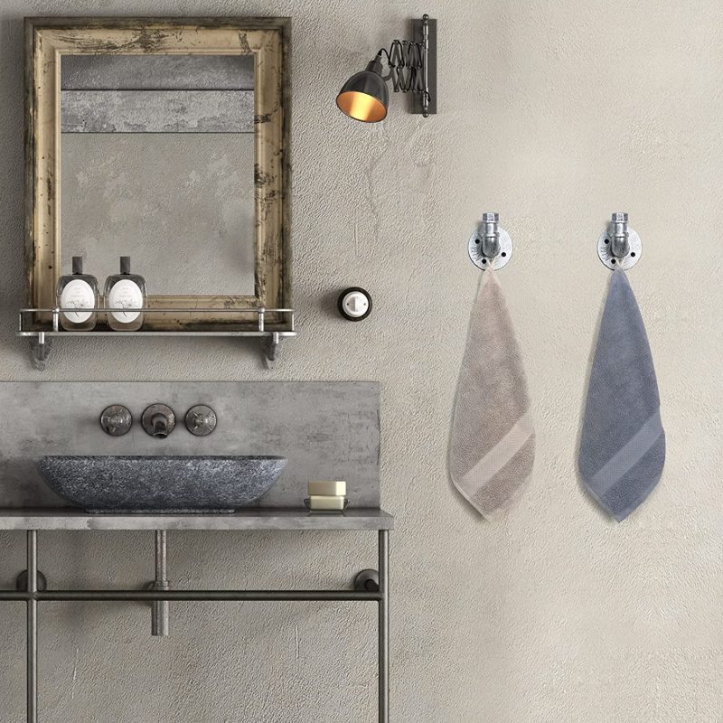 Industrial Iron Pipe Towel Hook Holder, Farmhouse Rustic Robe Hook for Bathroom, Vintage Style Clothes Hook Hanger, Wall Mounted, Antique Silver (4 Pack)